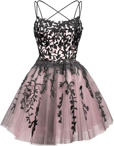 Spaghetti Strap Tulle Short Homecoming Dresses 2025 for Teens Glitter Lace Appliques Pockets Gothic Prom Dress in Saudi Arabia