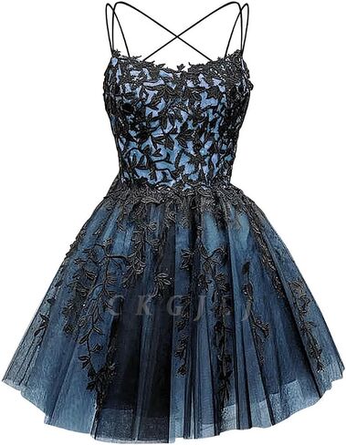 Spaghetti Strap Tulle Short Homecoming Dresses 2025 for Teens Glitter Lace Appliques Pockets Gothic Prom Dress in Saudi Arabia