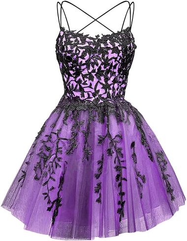 Spaghetti Strap Tulle Short Homecoming Dresses 2025 for Teens Glitter Lace Appliques Pockets Gothic Prom Dress in Saudi Arabia