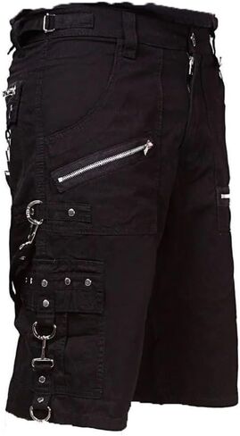 Men Black Punk Shorts Gothic Black Cotton Shorts Punk Emo Shorts with Zipper/USA in Saudi Arabia