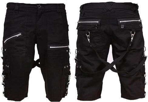 Men Black Punk Shorts Gothic Black Cotton Shorts Punk Emo Shorts with Zipper/USA in Saudi Arabia