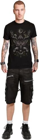 Men Black Punk Shorts Gothic Black Cotton Shorts Punk Emo Shorts with Zipper/USA in Saudi Arabia