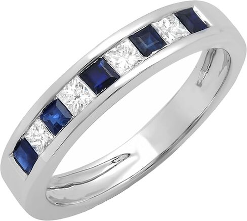 مجموعة RomazzlingRock البديلة الأميرة الأزرق الياقوت و White Diamond Channel مجموعة الزفاف للنساء في 10K ذهب الصلب in Saudi Arabia