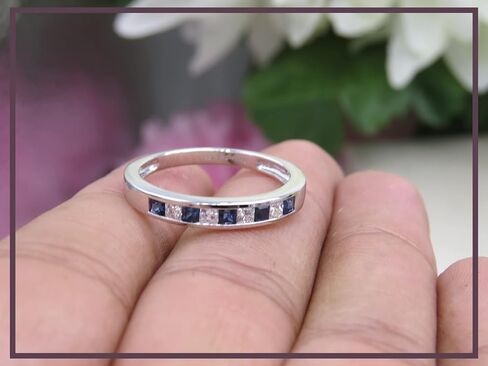 مجموعة RomazzlingRock البديلة الأميرة الأزرق الياقوت و White Diamond Channel مجموعة الزفاف للنساء في 10K ذهب الصلب in Saudi Arabia