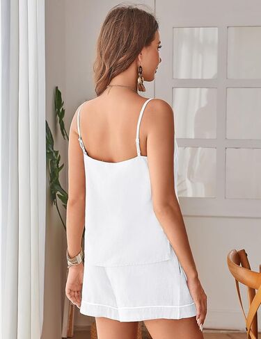 النساء بنسبة 100 ٪ من الكتان 2 قطعة صيفية V-neck قابلة للتعديل مع تعديل الحزام سراويل أعلى الخصر العالي مع الجيب in Kuwait
