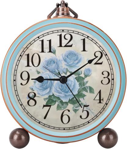 Vintage Alarm Clock, Silent Non Ticking Desk Clock, Battery Operated Small Table Clock, Decorative Round Analog Clock for Bedroom, Living Room (Blue) in Kuwait