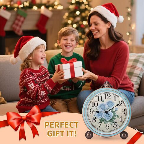 Vintage Alarm Clock, Silent Non Ticking Desk Clock, Battery Operated Small Table Clock, Decorative Round Analog Clock for Bedroom, Living Room (Blue) in Kuwait