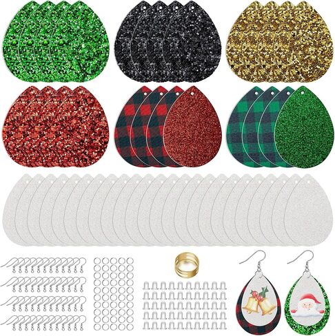 SHUANGART 194 Pcs Halloween Sublimation Blank Shiny Glitter Faux Leather Earrings Kit, Blank Vivid Sparkly Solid Pattern Earrings with Sublimation Paper for DIY Jewelry Making in Kuwait