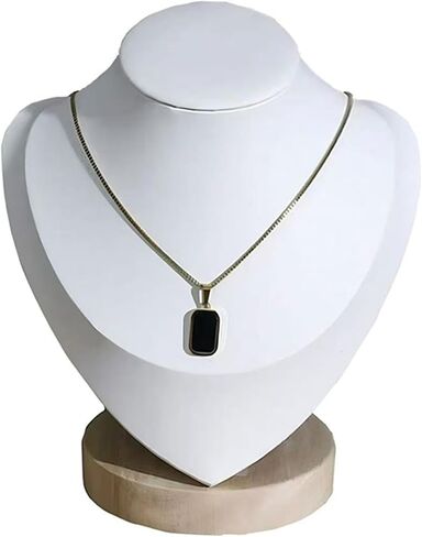 Wooden Small Portrait Necklace Display Stand with Black Leather Soft Mat Mannequin Bust Model Jewelry Organizer Holder for Craft Shows Selling Shows Home Decor (White, Small) in Saudi Arabia