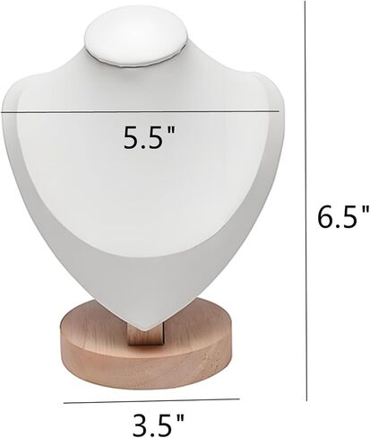 Wooden Small Portrait Necklace Display Stand with Black Leather Soft Mat Mannequin Bust Model Jewelry Organizer Holder for Craft Shows Selling Shows Home Decor (White, Small) in Saudi Arabia