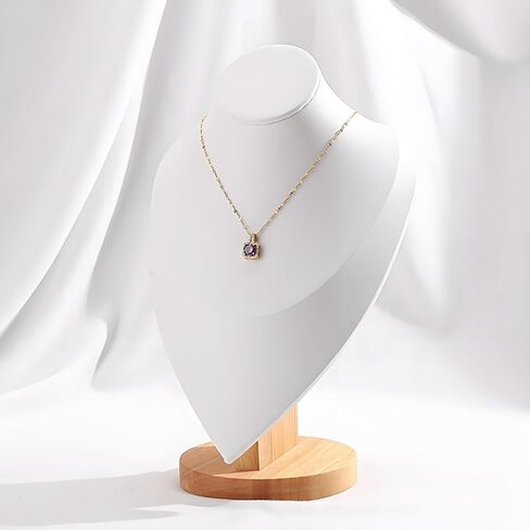 Wooden Small Portrait Necklace Display Stand with Black Leather Soft Mat Mannequin Bust Model Jewelry Organizer Holder for Craft Shows Selling Shows Home Decor (White, Small) in Saudi Arabia