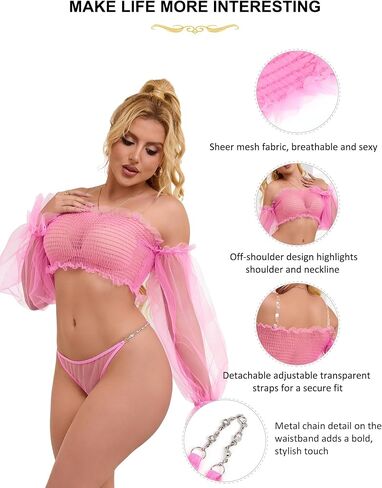 الملابس الداخلية للنساء قبالة الكتف انظر من خلال Lingerie Mesh Crop Top Sexy Bra و Panty Sets S-2XL in Kuwait