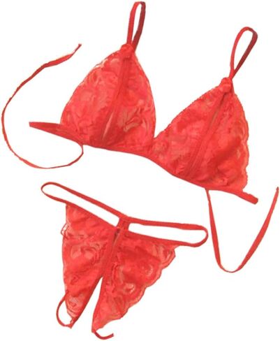 Women's Bra and Panty Set 2 Piece Sexy Lace Lingerie Set - Tie Bra with Strappy Panty Thong for Wedding, Travel in Saudi Arabia