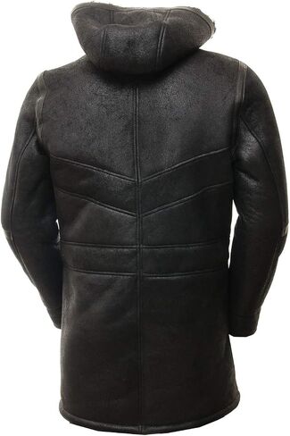 Duffle Sheepskin Leather Jacket for Men Artificial Fur Hooded Coat Black Toggle Button in Saudi Arabia