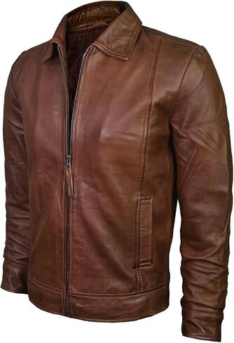 سترة جلدية للرجال - Lambskin Classic Classic Style Leather Justicets للرجال بني جلدي سترة للرجال in Kuwait