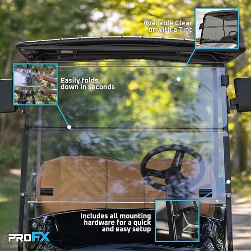 Profx Golf Cart Windshield متوافق مع Ezgo Txt | طية ملون لأسفل التصميم | يناسب طرز TXT 1995-2013 مع دعامات أمامية 3/4 بوصة | صنع في أمريكا in Kuwait