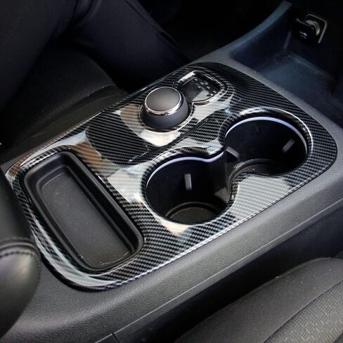 Center Console Gear Shift Panel Cover Trim, ABS Carbon Fiber Grain Center Console Cup Holder Frame Trim, Compatible with Dodge 2014-2017 Durango in Saudi Arabia