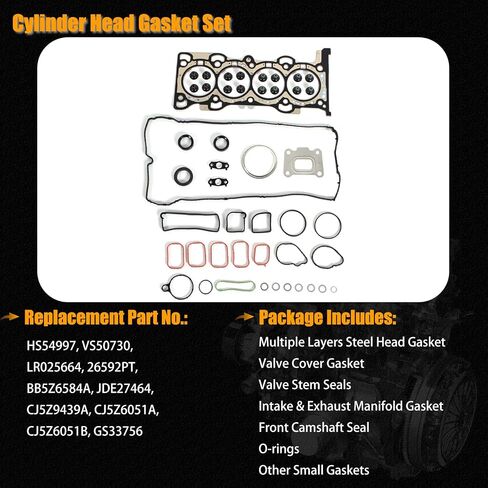 مجموعة حشية رأس HS54997 Cylinder متوافقة مع Ford Edge Focus Explorer Escape Taurus Taurus for Lincoln MKZ MKC MKT 2012-2018 2.0L L4 26592PT VS50730 in Kuwait