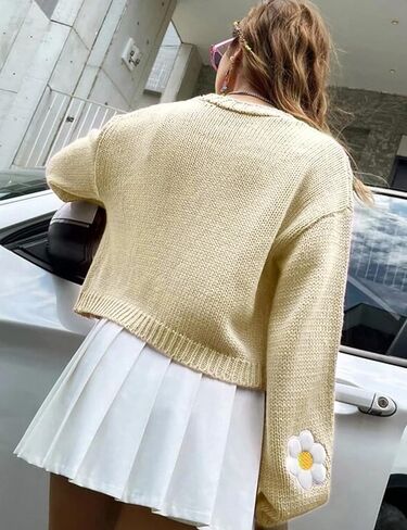 Arssm Y2K Womens Flower Cardigan Sweater Long Sleeve Knit Cropped Cardigan Open Front Cute Shrug Fall Sweater 90s Outfits in Kuwait