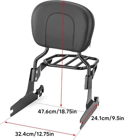 Wsays Passenger Backrest Sissy Bar and Luggage Rack Fit 200mm Fender (Large Pad) Compatible with Harley Softail Fat Boy Night Train Cross Bones Springer Custom 2006-UP Gloss Black in Saudi Arabia