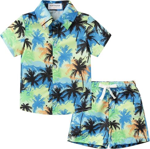 Mud Kingdom Boys Hawaiian Shorts Set Beach Outfit Printed Button Down Shirt and Shorts 2 Piece Summer in Saudi Arabia
