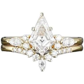 Kite Shape Moissanite and Diamond Engagement Ring Set, Unique Moissanite Promise Wedding Ring Set Bridal Set Gift for Women, WHITE in Saudi Arabia