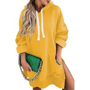 SHEWIN Women's Oversized Casual Pullover Long Sleeve Split Hem Drawstring Hoodies Dress With Kangaroo Pocket in Saudi Arabia
