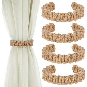 4 Pack Boho Braided Curtain Tiebacks, Farmhouse Rustic Curtain Tie Backs Handmade Light Weight Drapes Holdbacks Flexible Burlap Rope Tie for Home Office Outdoor Bedroom Decorative in Kuwait