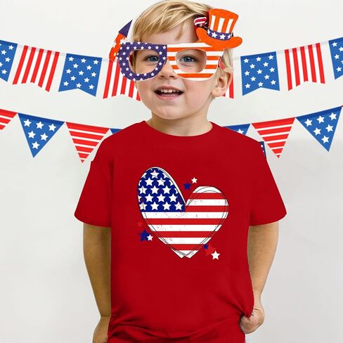 Kids American Flag Shirt Boys Girls Toddler 4th of July Tshirts Patriotic Tee Tops Independence Day Short Sleeve in Kuwait