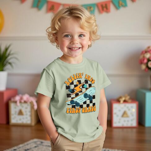 First Day of School Shirt Kids Boys Rolling Into 1st 2nd 3rd Grade T-Shirt Back to School Outfit Graphic Tee Tops in Saudi Arabia