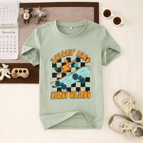 First Day of School Shirt Kids Boys Rolling Into 1st 2nd 3rd Grade T-Shirt Back to School Outfit Graphic Tee Tops in Saudi Arabia