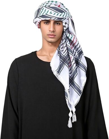Xgopts العربية شيماغ مسلم Keffiyeh الرأس التفاف دبي ذكر عمامة الشال شال الشرق الأوسط الصحراء الإسلامية الالتفاف العربي الحجاب in Kuwait