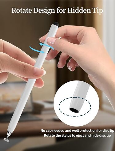 قلم شاشة لمس، 2 في 1 قلم قرص قابل للدوران عالي الحساسية لهاتف iPhone iPad Pro والأجهزة اللوحية Samsung Tablets Chromebook جميع شاشات اللمس العالمية (عبوتان) in Saudi Arabia