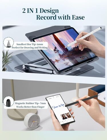 قلم شاشة لمس، 2 في 1 قلم قرص قابل للدوران عالي الحساسية لهاتف iPhone iPad Pro والأجهزة اللوحية Samsung Tablets Chromebook جميع شاشات اللمس العالمية (عبوتان) in Saudi Arabia