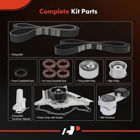 مجموعة حزام توقيت محرك A-premium مع مضخة المياه متوافقة مع فولكس واجن بارات 1998-2005 و Audi A4 1998-2001 ، A4 Quattro 1998-2001 ، A6 1999-2001 ، A6 Quattro 1999-2001-2.8L in Saudi Arabia