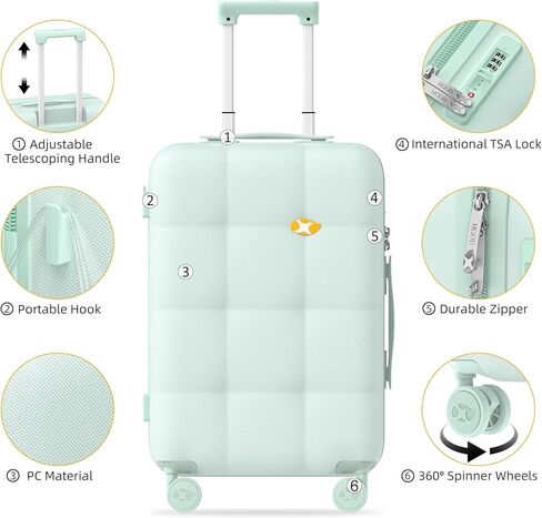 حمل على الأمتعة 22x14x9 شركة الطيران المعتمدة | 20 "حقيبة قشرة صلبة من البولي كربونات مع قفل TSA وعجلات الدوار 360 درجة (أسود) in Kuwait