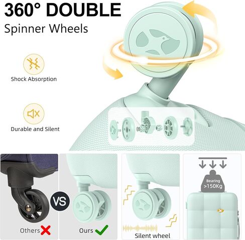 حمل على الأمتعة 22x14x9 شركة الطيران المعتمدة | 20 "حقيبة قشرة صلبة من البولي كربونات مع قفل TSA وعجلات الدوار 360 درجة (أسود) in Kuwait