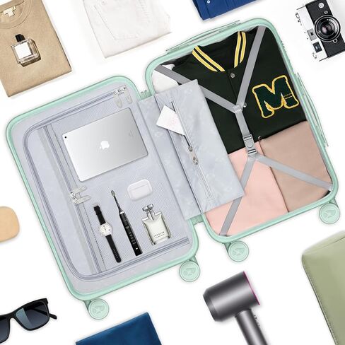 حمل على الأمتعة 22x14x9 شركة الطيران المعتمدة | 20 "حقيبة قشرة صلبة من البولي كربونات مع قفل TSA وعجلات الدوار 360 درجة (أسود) in Kuwait