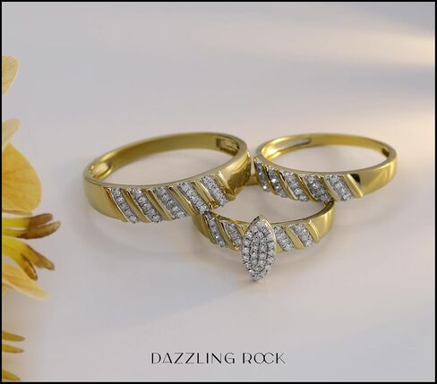Dazzlingrock Collection White Diamond Trio Ring Set (0.40 ctw, Color I-J, Clarity I2-I3) in 18K Yellow Gold Plated Sterling Silver in Saudi Arabia