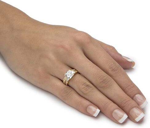 14K Yellow Gold over Sterling Silver Princess Cut Cubic Zirconia Bridal Ring Set in Saudi Arabia