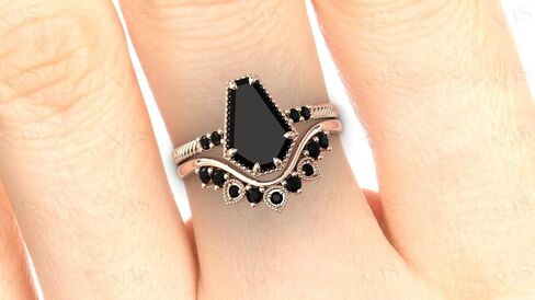 Vintage Art Deco 1 CT Coffin Shaped Black Onyx Engagement Ring Set 14K Rose Gold for Women - Antique Bridal Wedding Anniversary Promise Rings in Saudi Arabia