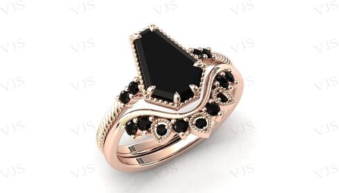 Vintage Art Deco 1 CT Coffin Shaped Black Onyx Engagement Ring Set 14K Rose Gold for Women - Antique Bridal Wedding Anniversary Promise Rings in Saudi Arabia