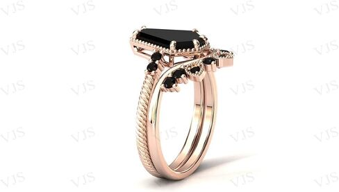 Vintage Art Deco 1 CT Coffin Shaped Black Onyx Engagement Ring Set 14K Rose Gold for Women - Antique Bridal Wedding Anniversary Promise Rings in Saudi Arabia