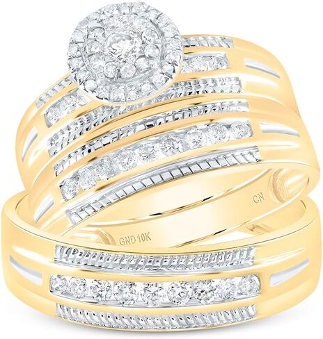 Jewels By Lux 10K Yellow Gold His Hers Round Diamond Halo Matching Wedding Set 5/8 Cttw, Womens Size 5-9, Mens Size 8-12 in Saudi Arabia
