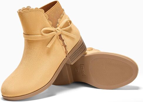 Coutgo Girls Toddler Bow Bow Boots Canly سحب على أحذية سقوط الكعب المنخفض in Saudi Arabia