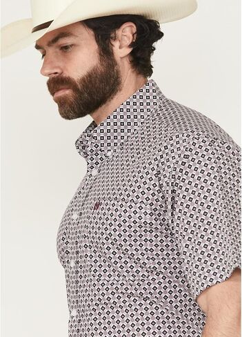Cinch Men's White & Purple Short Shirt in Kuwait