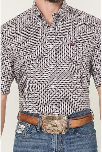 Cinch Men's White & Purple Short Shirt in Kuwait
