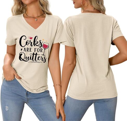الفلين مخصصات للقميصات للسيدات مضحكة عاشق النبيذ V-neck تي شيرت قصير الأكمام نبيذ شرب السخرية قول قمم in Saudi Arabia