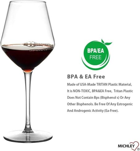 MICHLEY Unbreakable Stemmed Wine Glass 100% Tritan Plastic Dishwasher available Glassware 15 oz, Set of 2 in Kuwait