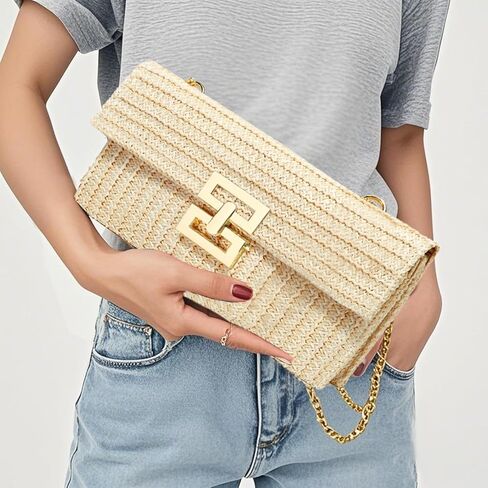حقيبة كروس بمحفظة من القش للنساء مصممة حقيبة يد مسائية كاجوال صيفية للشاطئ حقيبة كتف من القش in Kuwait